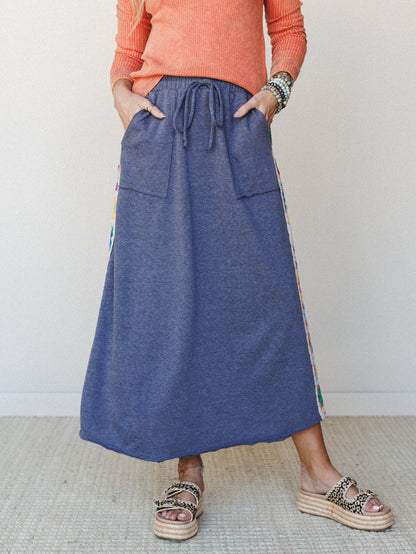 The Nest Love Seeker Crochet Panel Maxi Skirt - Heather Navy