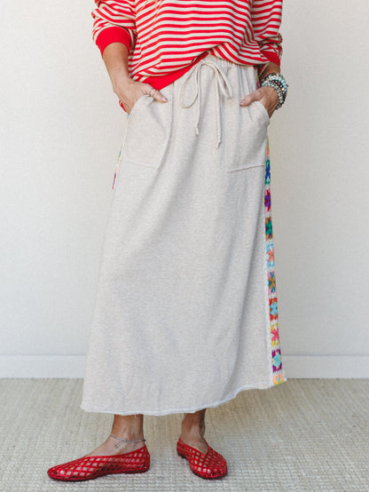 The Nest Love Seeker Crochet Panel Maxi Skirt - Oatmeal