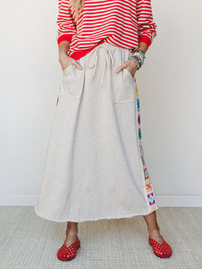 The Nest Love Seeker Crochet Panel Maxi Skirt - Oatmeal