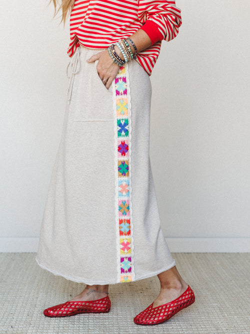 The Nest Love Seeker Crochet Panel Maxi Skirt - Oatmeal