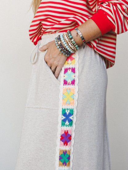 The Nest Love Seeker Crochet Panel Maxi Skirt - Oatmeal