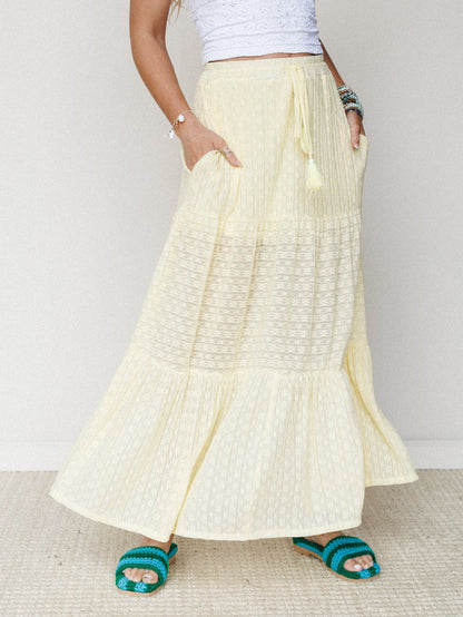 The Nest Golden Drift Tiered Maxi Skirt - Yellow