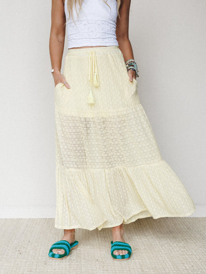 The Nest Golden Drift Tiered Maxi Skirt - Yellow