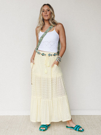The Nest Golden Drift Tiered Maxi Skirt - Yellow