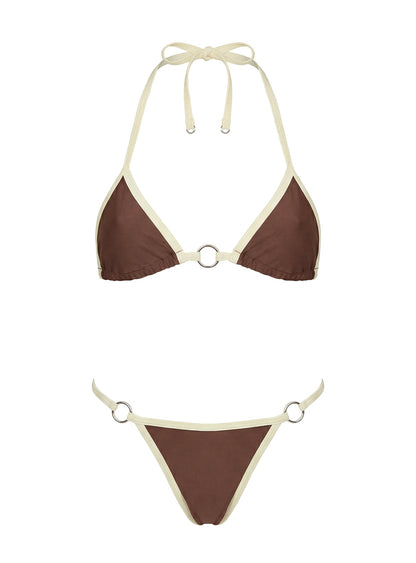 Maurita Hardware Halter Bikini Top Brown / White