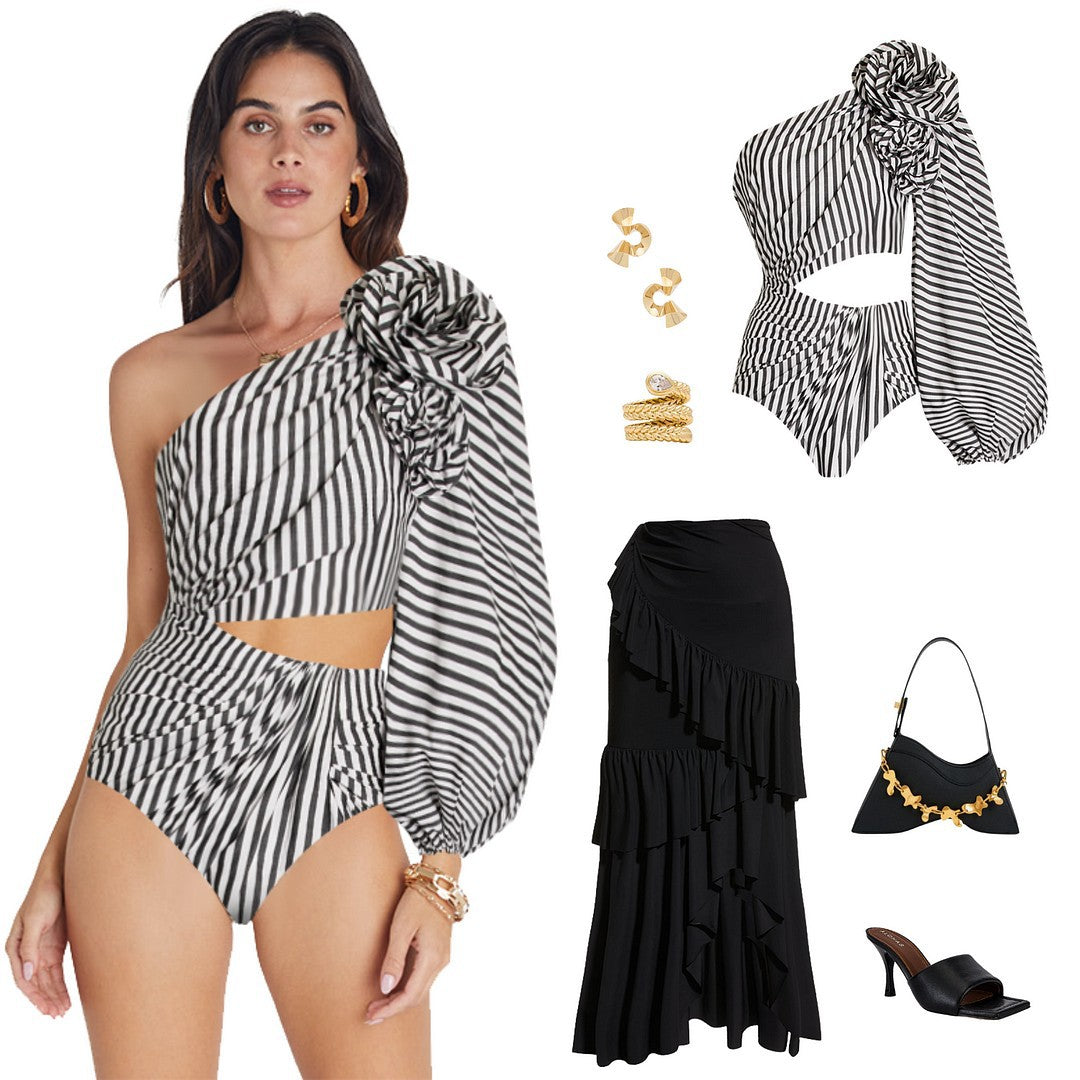 Pleated Ruffle One-Piece Swimsuit