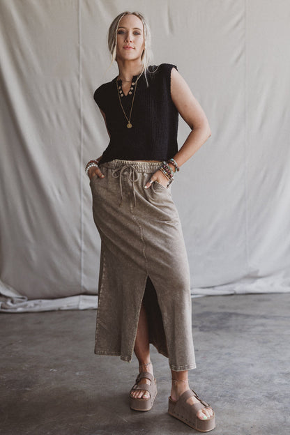 Sunfade Front Slit Maxi Skirt - Mocha