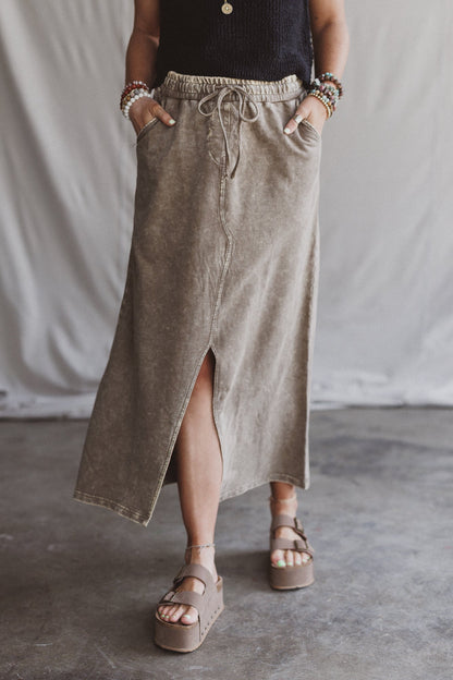 Sunfade Front Slit Maxi Skirt - Mocha