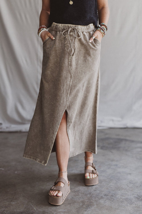 Sunfade Front Slit Maxi Skirt - Mocha