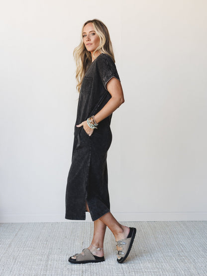Tee It Up Maxi Tee Dress - Ash Black