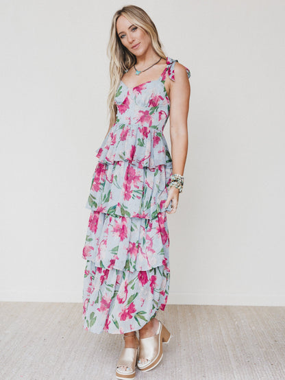 The Nest Lila Bloom Maxi Dress - Dusty Blue