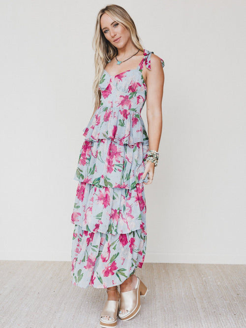 The Nest Lila Bloom Maxi Dress - Dusty Blue