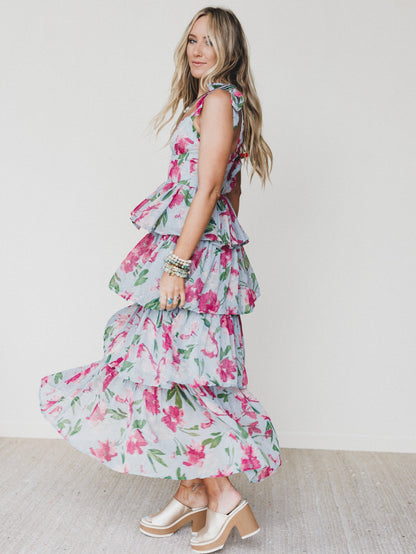 The Nest Lila Bloom Maxi Dress - Dusty Blue