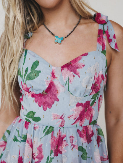 The Nest Lila Bloom Maxi Dress - Dusty Blue