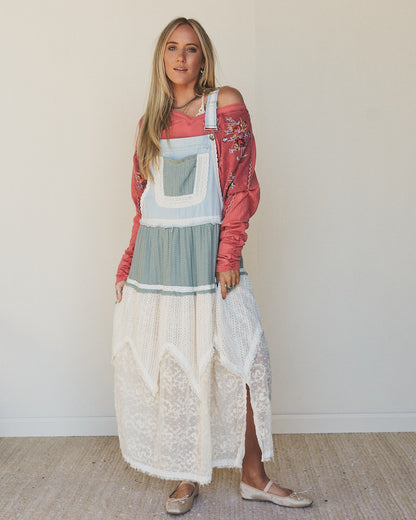 Spring And Lace Overall Dress - Blue
