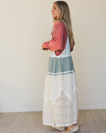 Spring And Lace Overall Dress - Blue