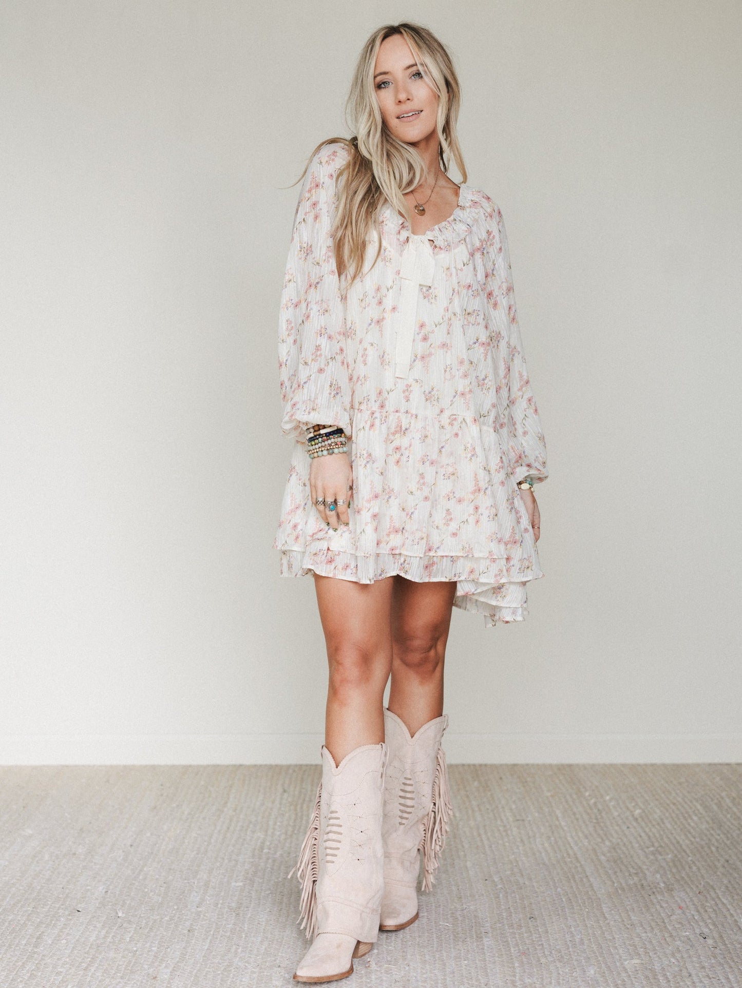 Beth Floral Print Dress - Cream