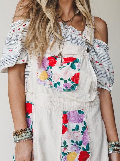 Sweetheart Charm Overalls Maxi Dress - Oatmilk
