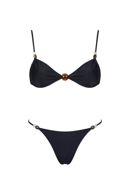 Slow Summer Bead Detail Bikini Top Black