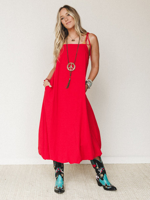 Now and Then Maxi Bubble Dress - Red