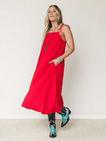Now and Then Maxi Bubble Dress - Red