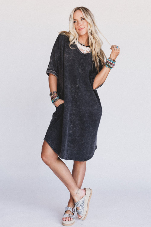 Stormy Skies Tee Dress - Black