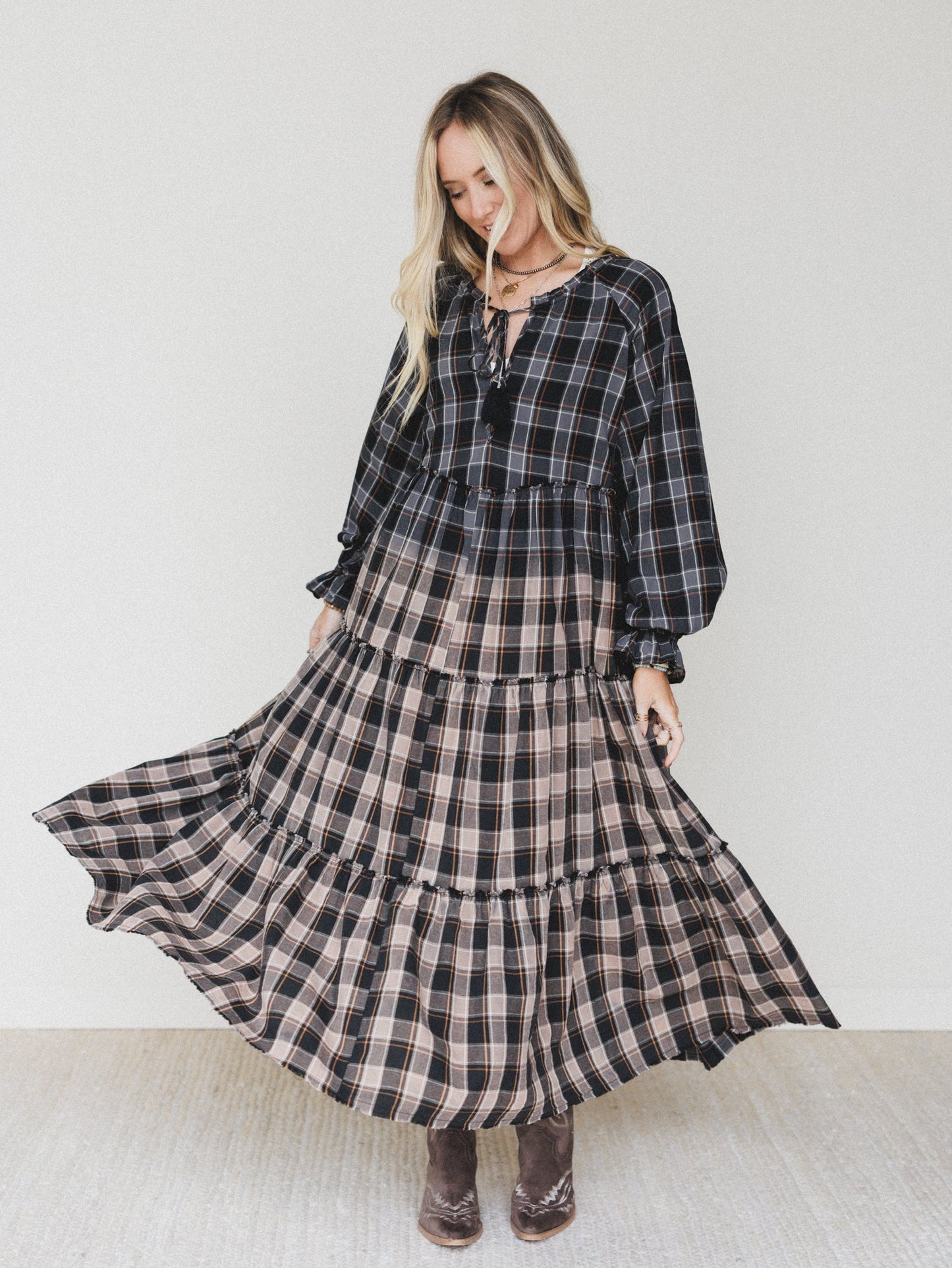 Sundown Harvest Tiered Dress - Black