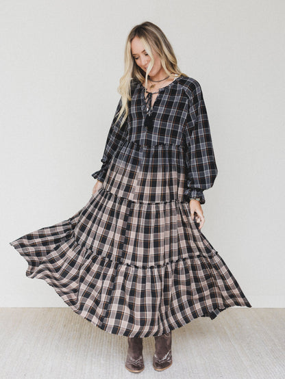 Sundown Harvest Tiered Dress - Black