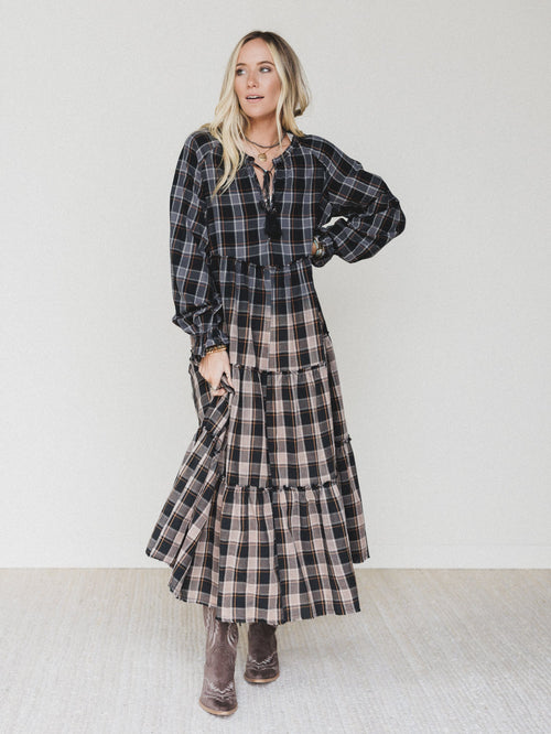 Sundown Harvest Tiered Dress - Black