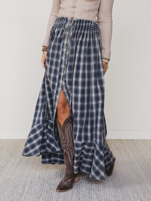 Bonfire Bloom Plaid Skirt - Blue