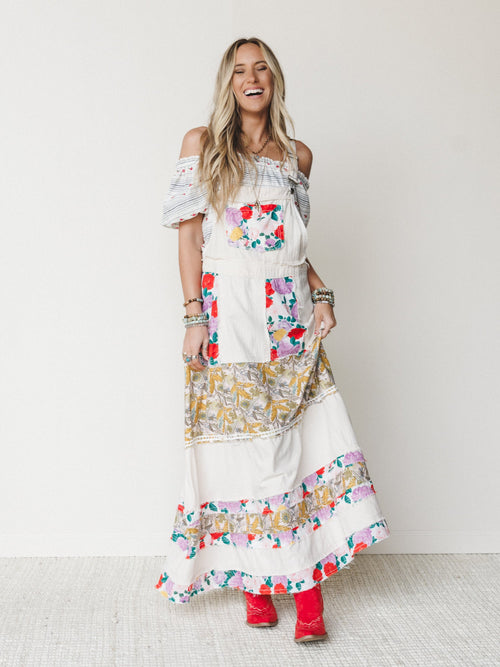 Sweetheart Charm Overalls Maxi Dress - Oatmilk