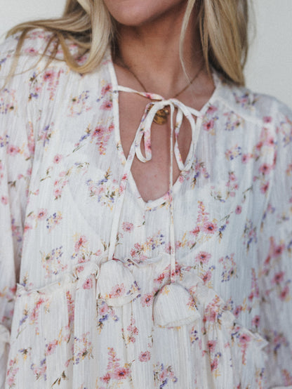 Vintage Petals Tiered Flare Maxi Dress - Cream Multi