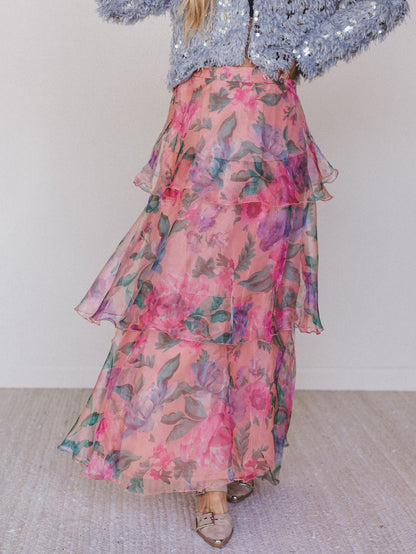Petal Notes Maxi Skirt - Peach