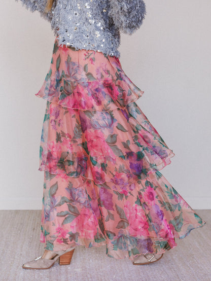 Petal Notes Maxi Skirt - Peach