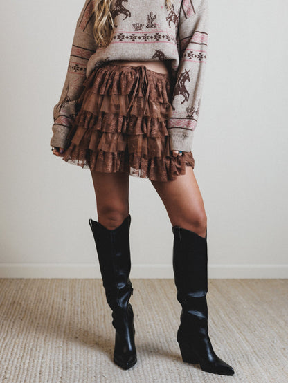 Fairy Parade Tiered Ruffle Mini Skirt - Taupe