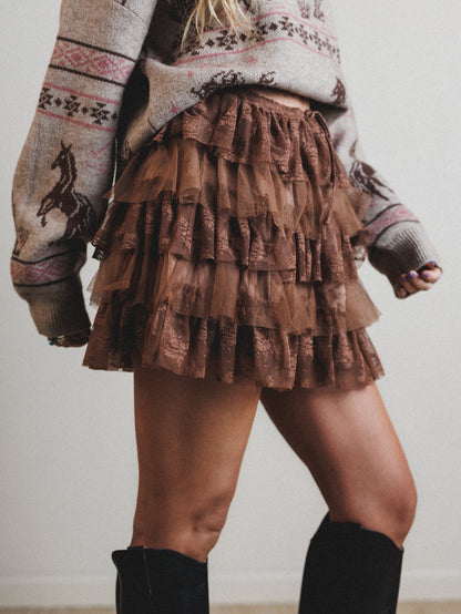 Fairy Parade Tiered Ruffle Mini Skirt - Taupe