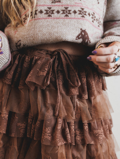 Fairy Parade Tiered Ruffle Mini Skirt - Taupe