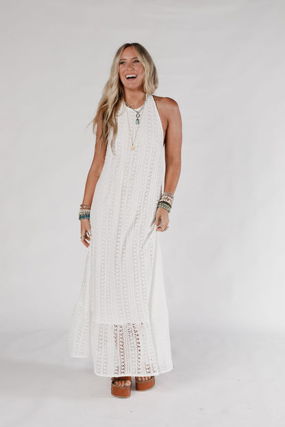 Sunpetal Crochet Maxi Dress - White