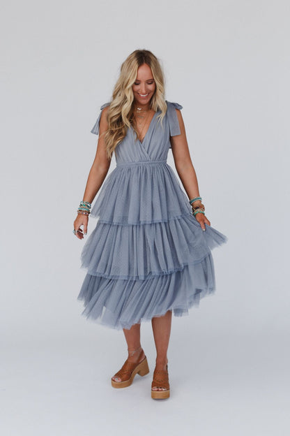 Boho Ballerina Tiered Tulle Dress - Blue