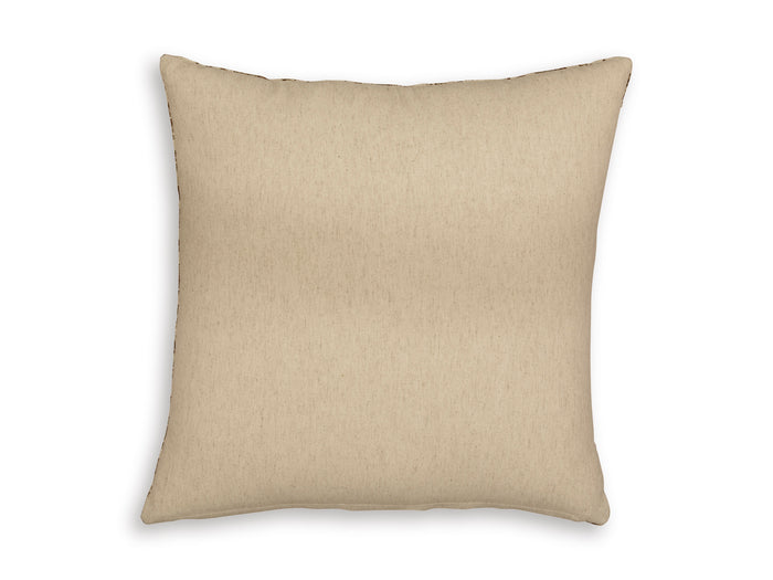 Beige square throw pillow with clean tailored edges and smooth fabric.