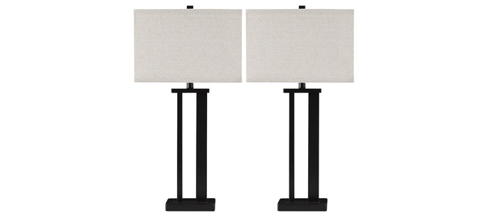 Aniela table lamp set of 2 with beige fabric shades and black bases