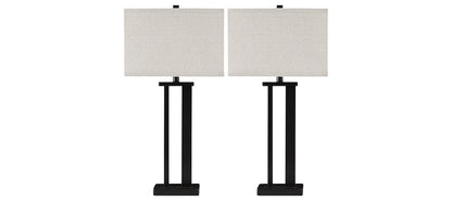 Aniela table lamp set of 2 with beige fabric shades and black bases
