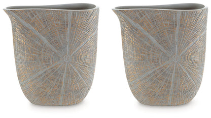 10-inch vase set of 2 with light blue and gray textured mosaic pattern