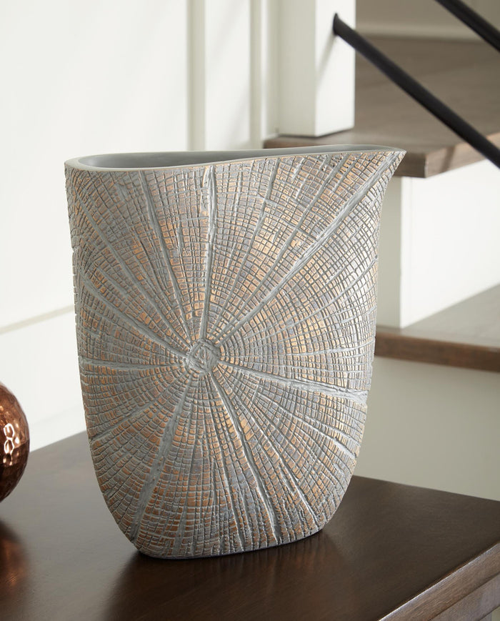10-inch vase with light blue and gray textured mosaic pattern, flared rim