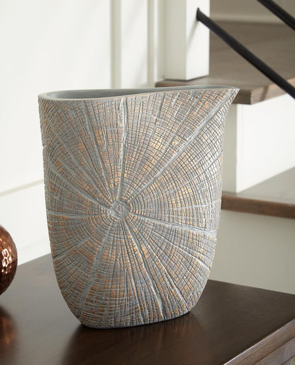 10-inch vase with light blue and gray textured mosaic pattern, flared rim