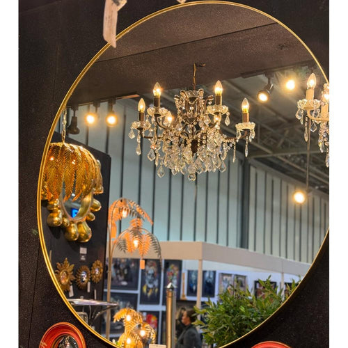 Arlene contemporary Gold Finish Round Mirrors with ultra slim frame distressed paint finish-Renaissance Design Studio