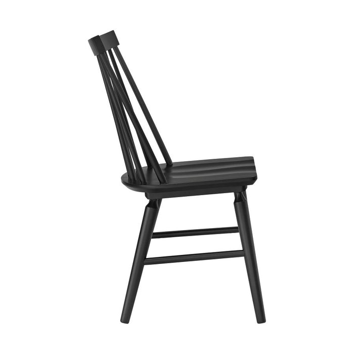 Black wooden Windsor side chair with angled slat back and top rail