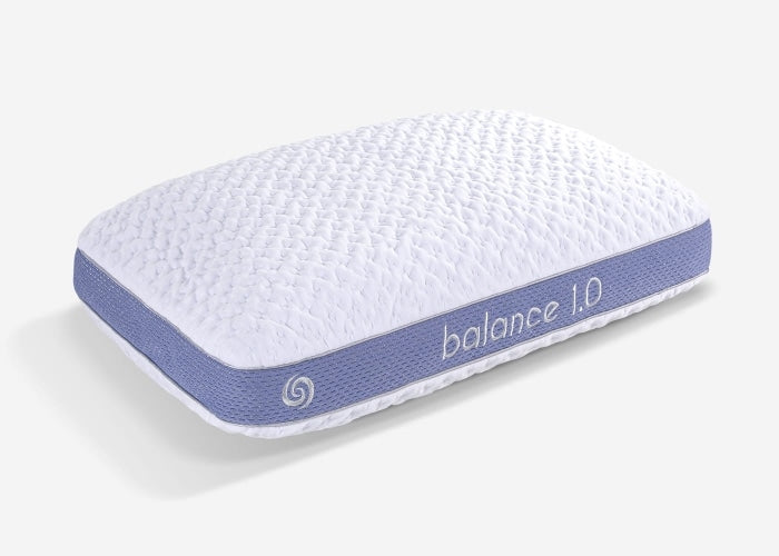 Balance performance pillow 1.0, white top and blue base with 'balance 1.0' logo