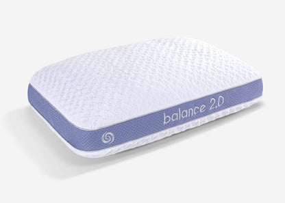 White pillow with blue edge and 'balance 2.0' label
