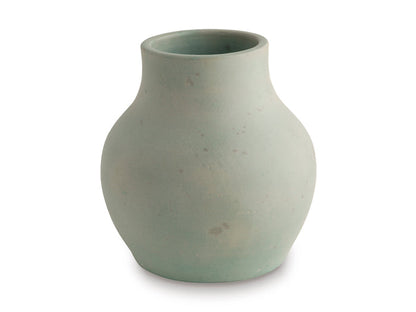 Light sage speckled ceramic vase, rounded bulb body with short flared neck